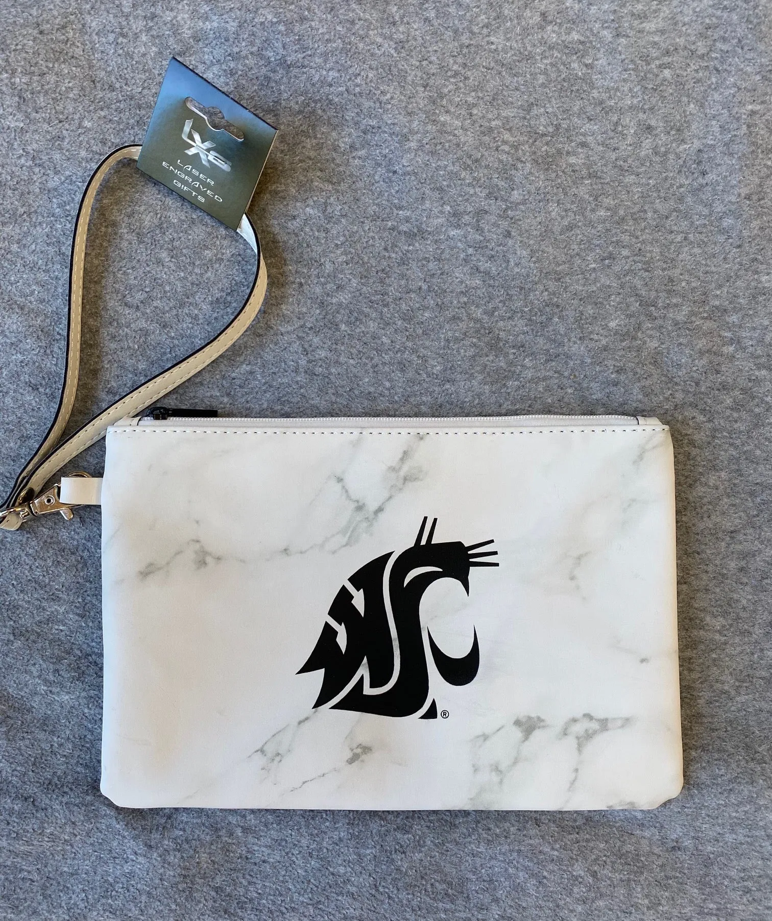 8 1/2" x 6" White and Gray Marble Cougar Wristlet