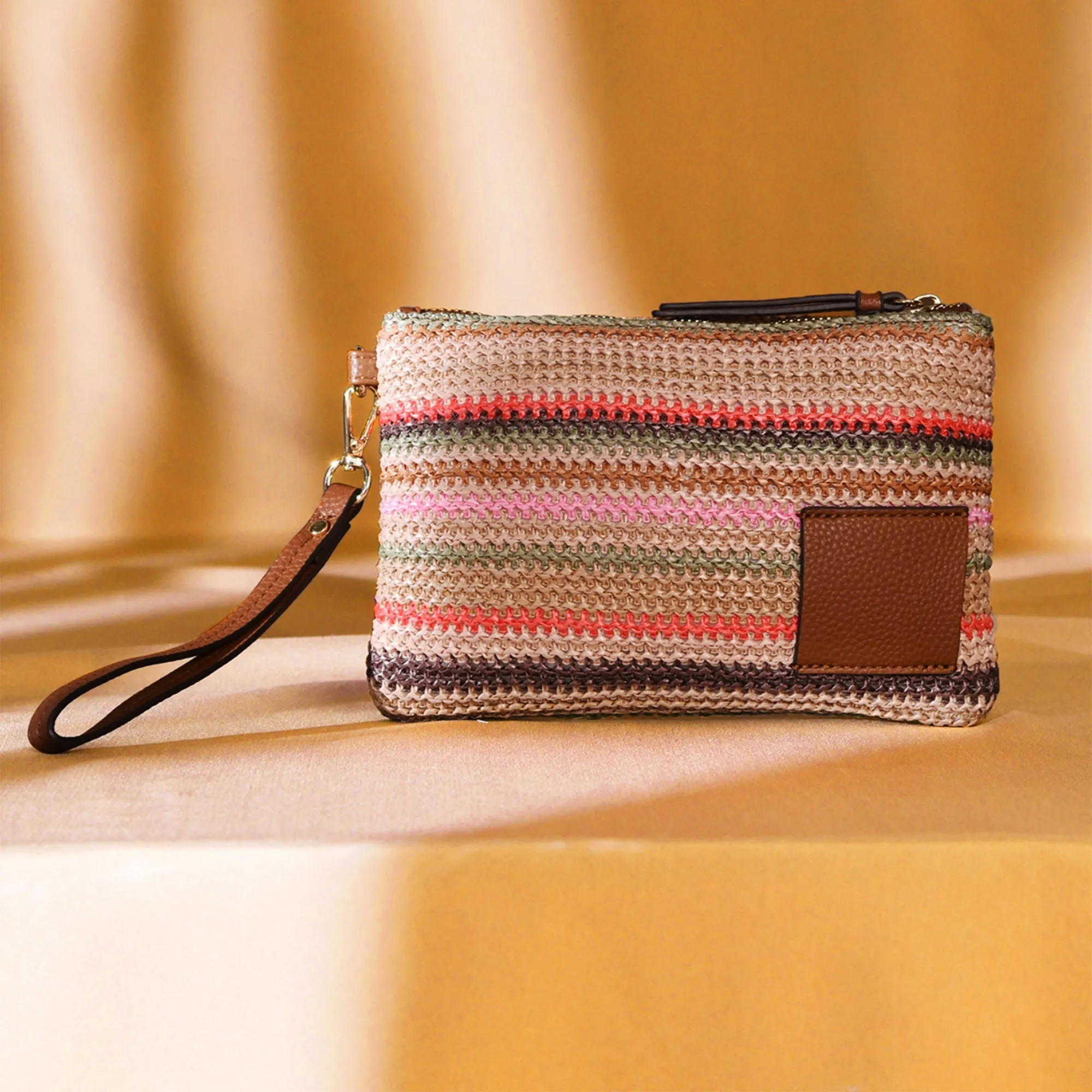 Accessorize London Women's Multi Stripe Raffia Pouch