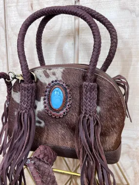 American Darling Hair On Cowhide Brown Leather With Fringe Crossbody Bag ADBGD130B