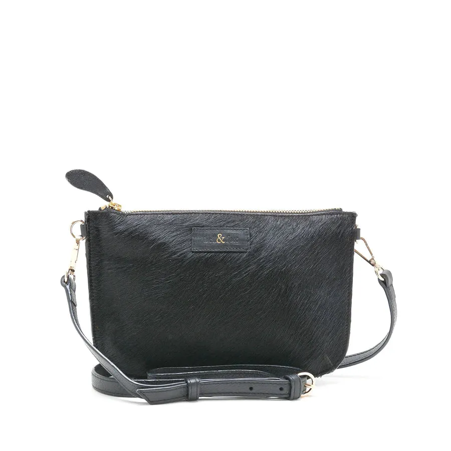 Bell & Fox Izzy Crossbody/Clutch Bag-Black Pony Leather