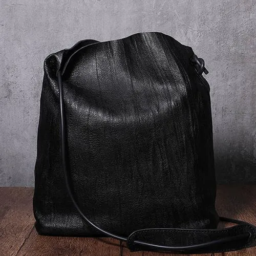 Black Leather Womens Shoulder Bucket Bag Fashion Barrel Bucket Cross body Bag