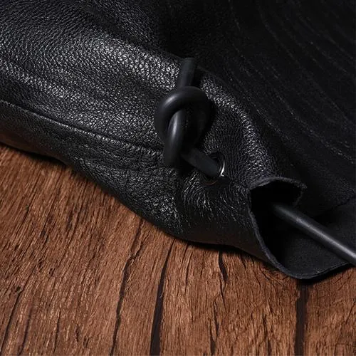 Black Leather Womens Shoulder Bucket Bag Fashion Barrel Bucket Cross body Bag