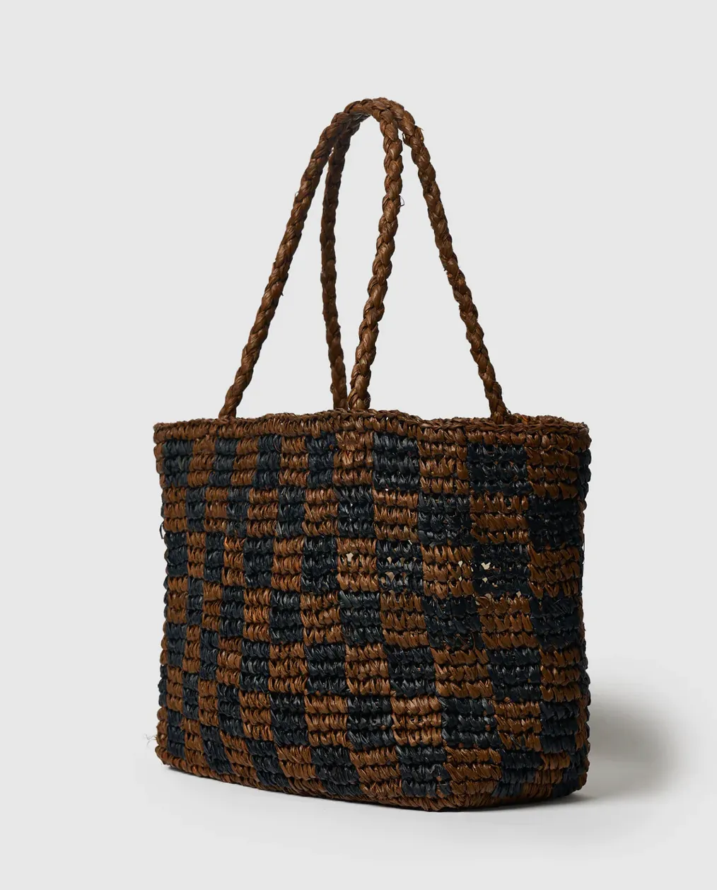 Black Walnut Check Straw Bag Small