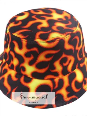 Black with Flame Print Reversible Black White Cow Pattern Women Bucket Hat