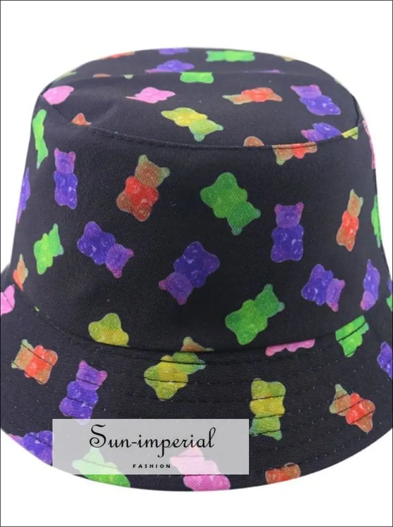 Black with Flame Print Reversible Black White Cow Pattern Women Bucket Hat