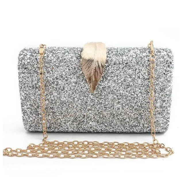 Bling Metal Leaf Hard Case Clutch