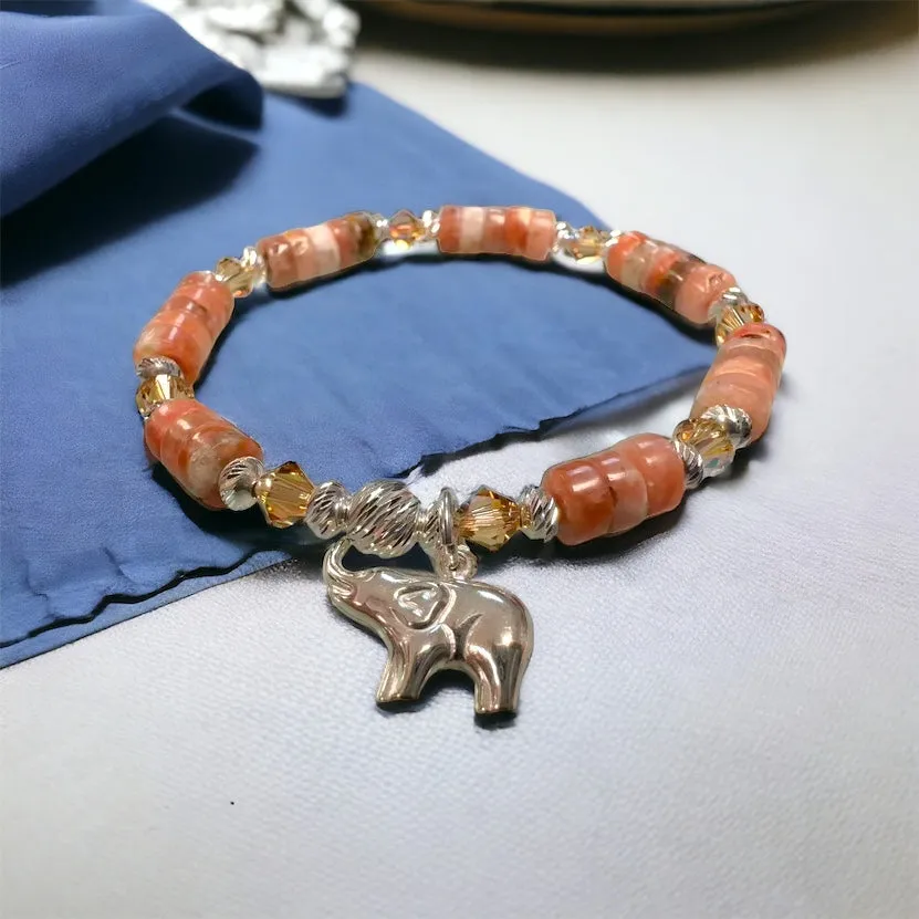 Bracelet Kit -   Red Plum Jasper Elephant Bracelet: Embrace Good Luck and Style