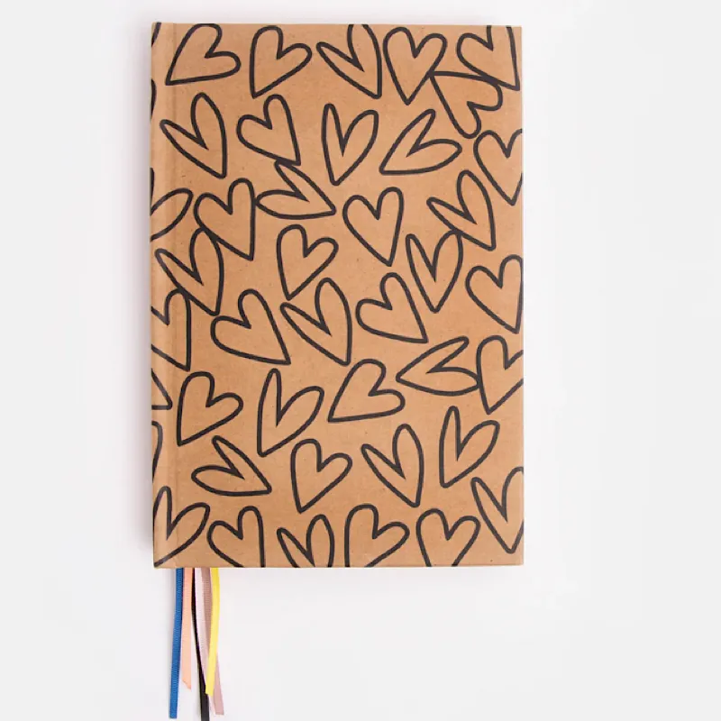 Caroline Gardner Outline Hearts Kraft Multi Ribbon Notebook