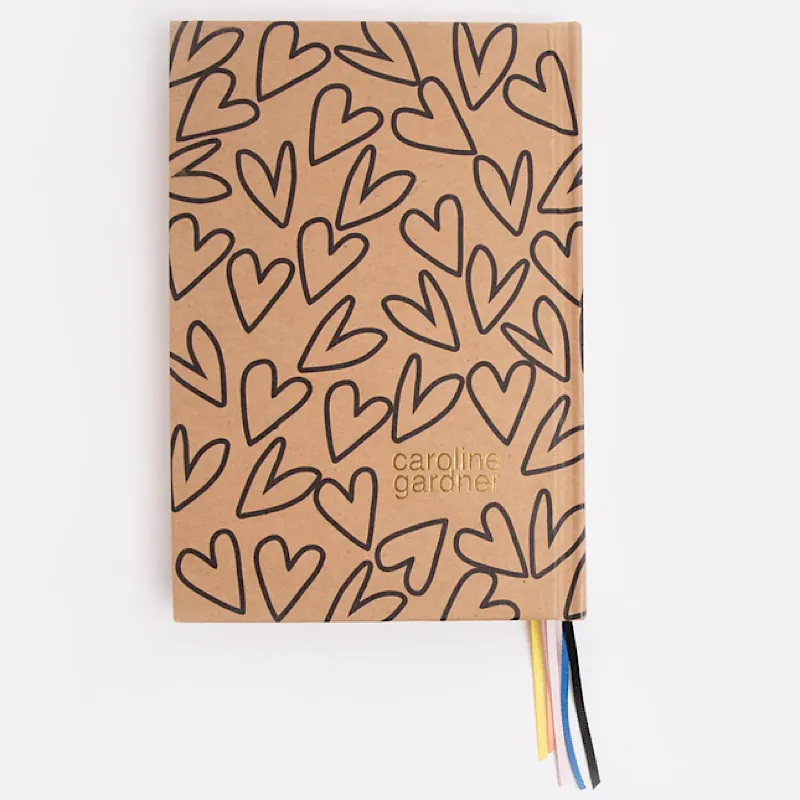 Caroline Gardner Outline Hearts Kraft Multi Ribbon Notebook