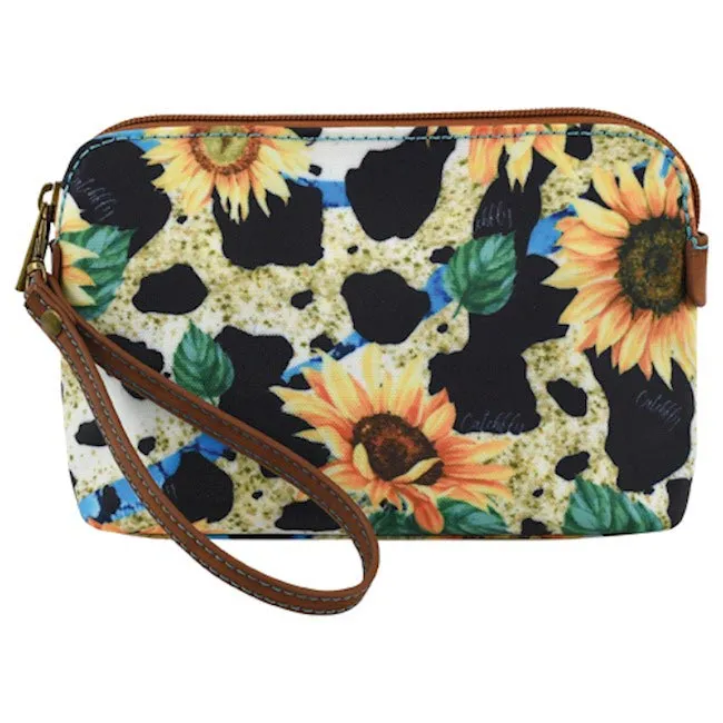 Catchfly Women's Sunflower Cow Print Essentials Pouch