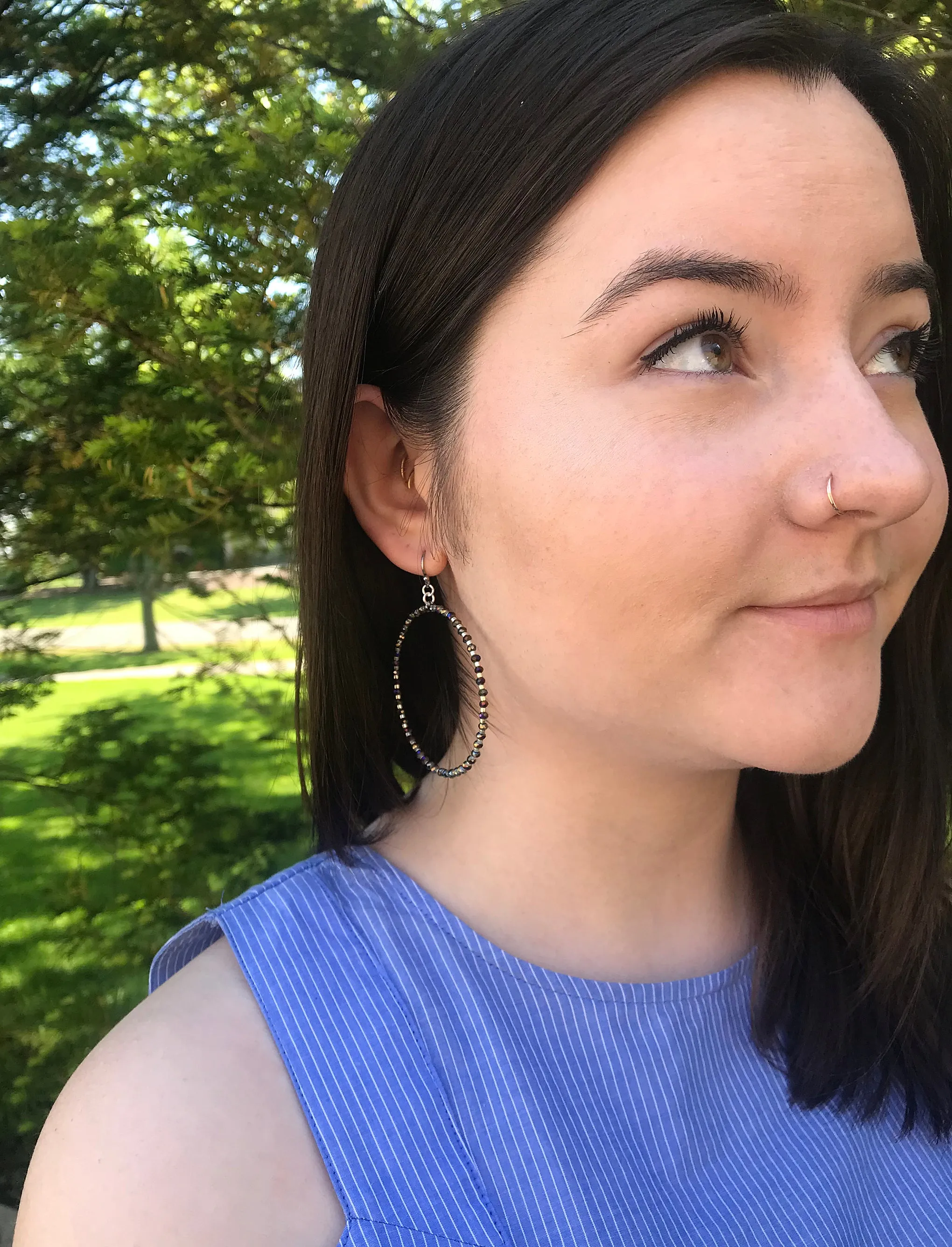 Chan Luu Silver Hoop Earrings with Twilight Crystals and Silver Seed Beads