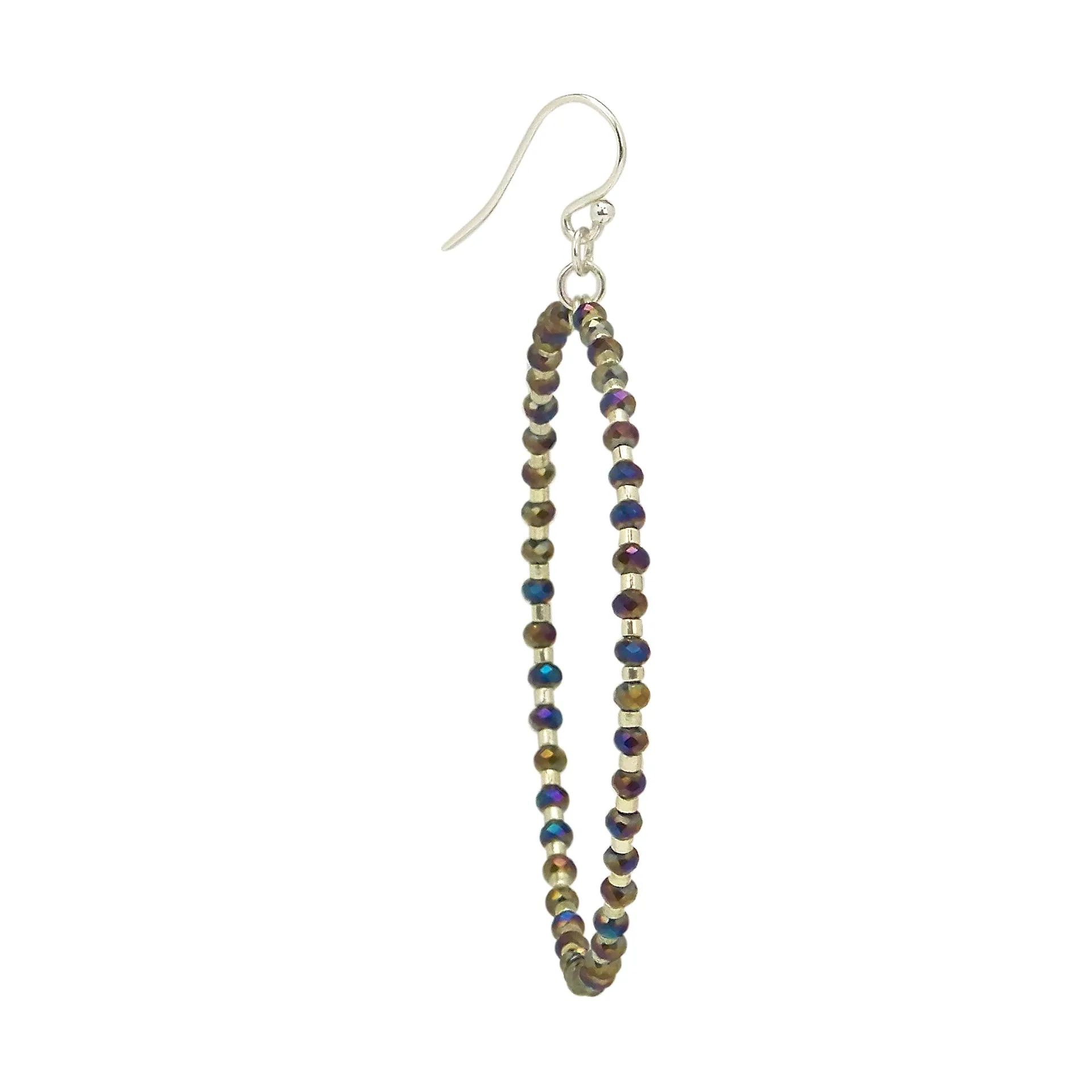 Chan Luu Silver Hoop Earrings with Twilight Crystals and Silver Seed Beads