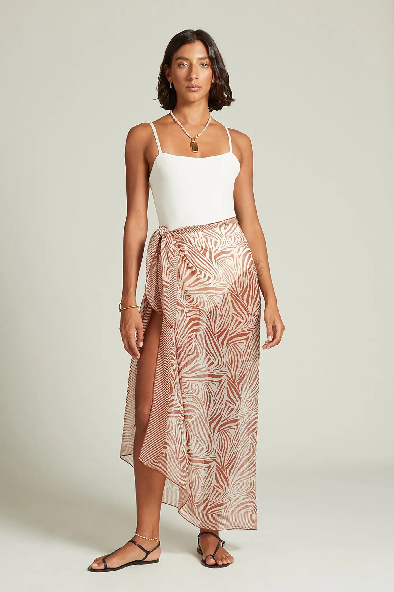 Chan Luu Zebra Print Chiffon Sarong in Sequoia