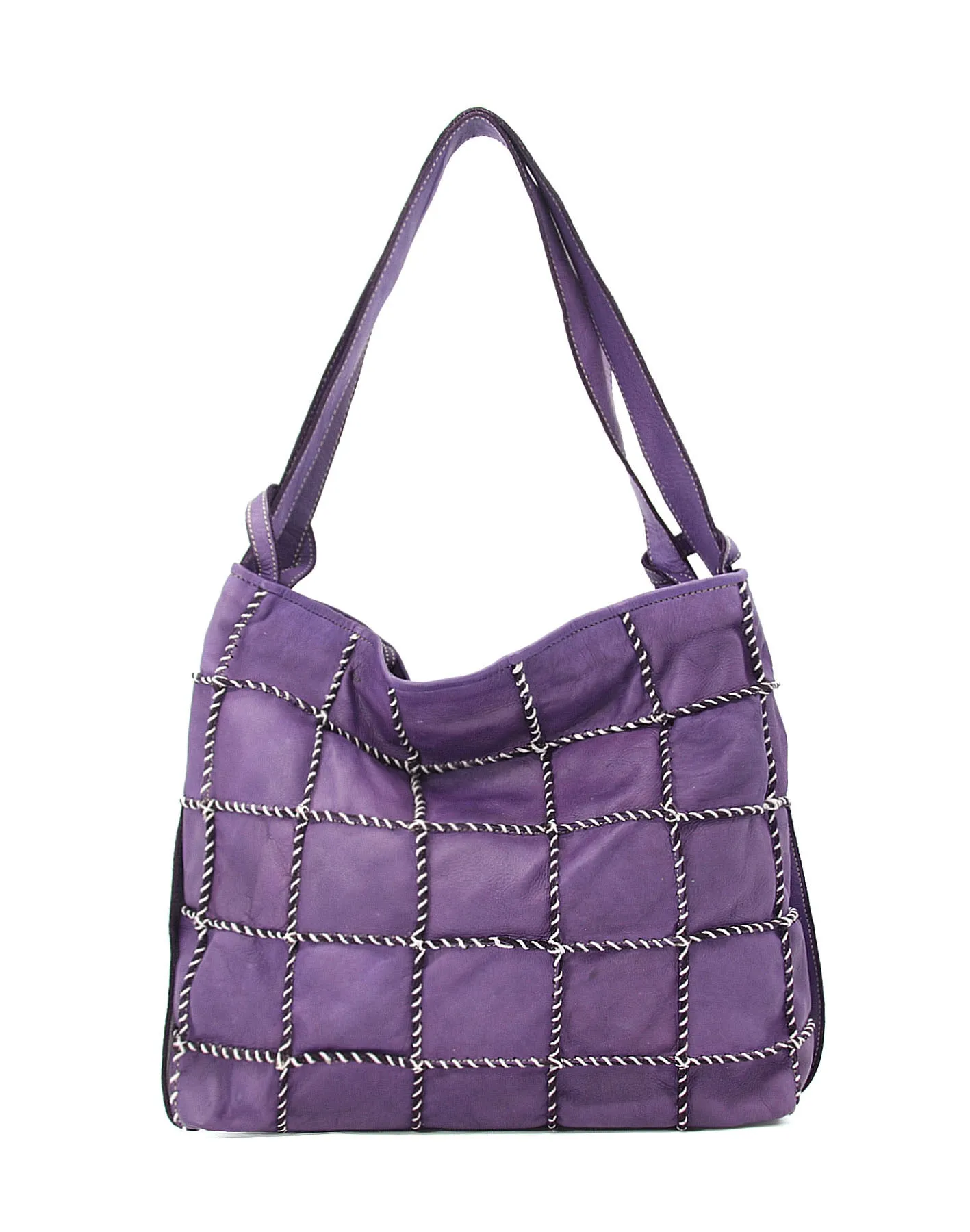 Checker-stitch leather shoulder bag wholesale