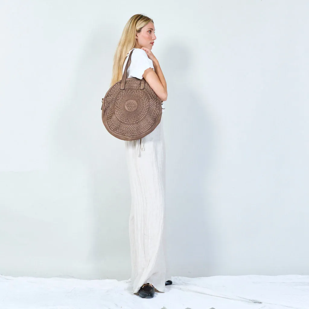 Circular weave leather tote bag wholesale