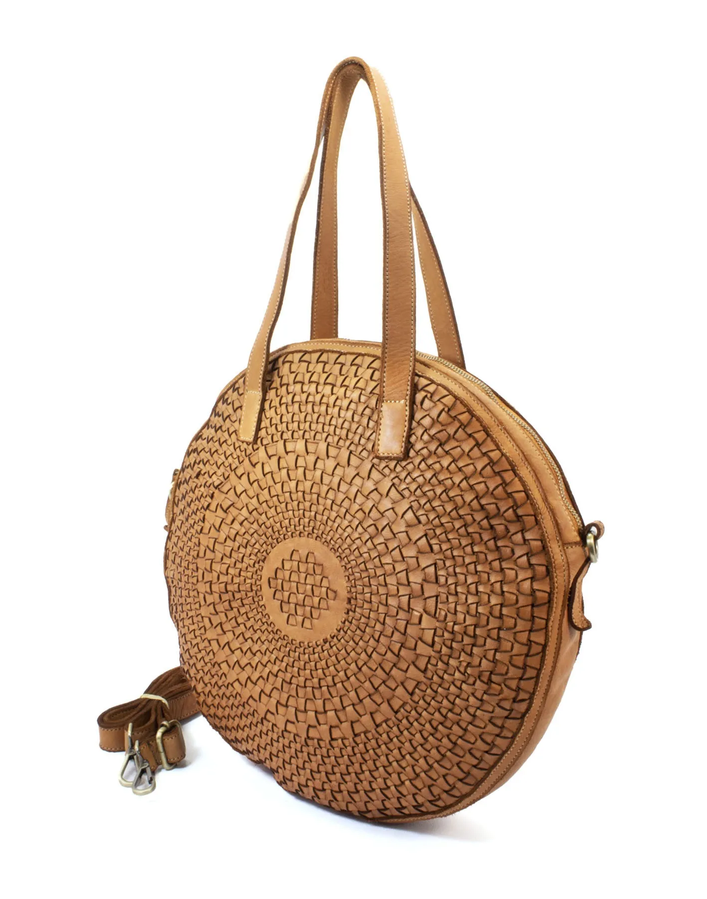 Circular weave leather tote bag wholesale