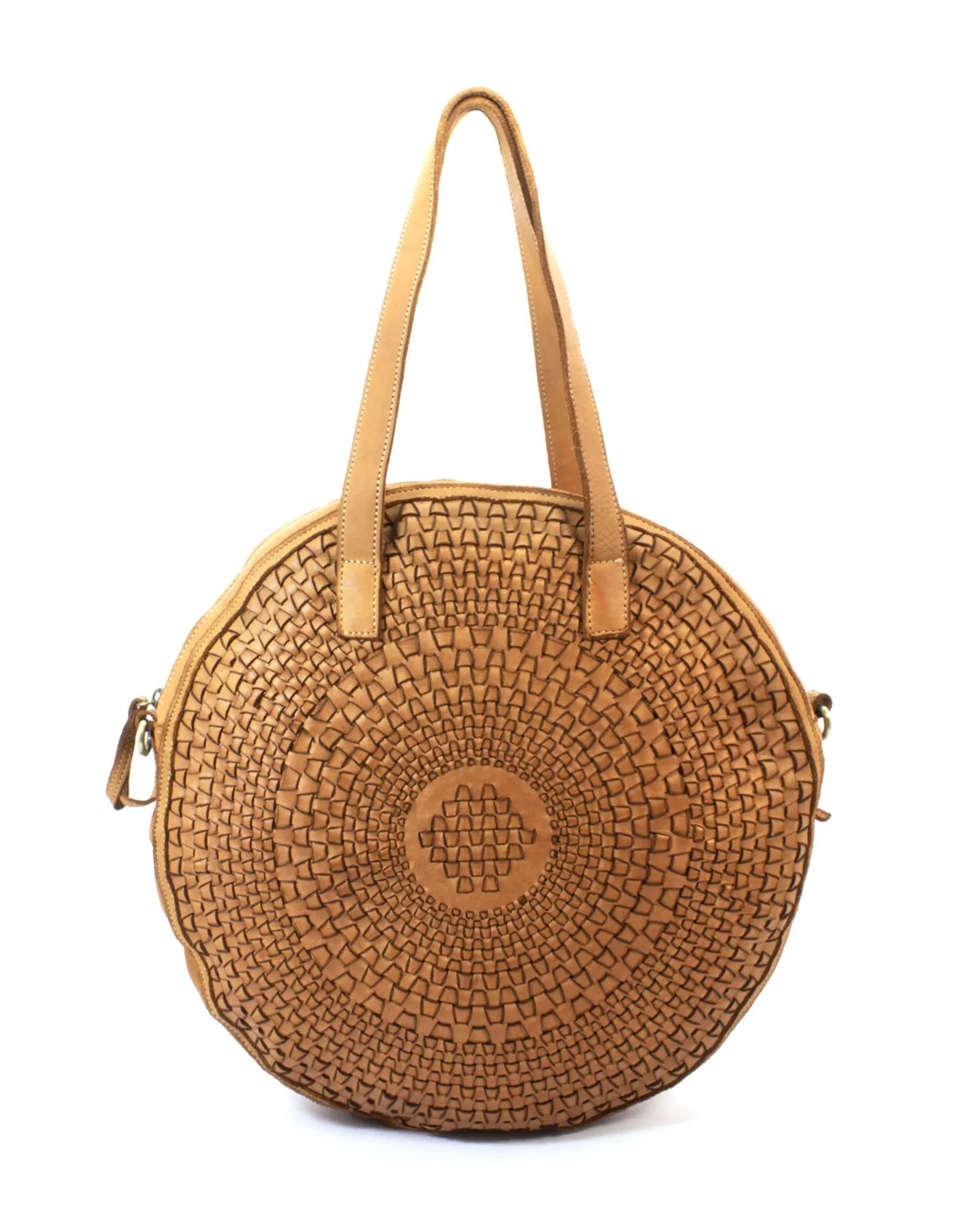 Circular weave leather tote bag wholesale