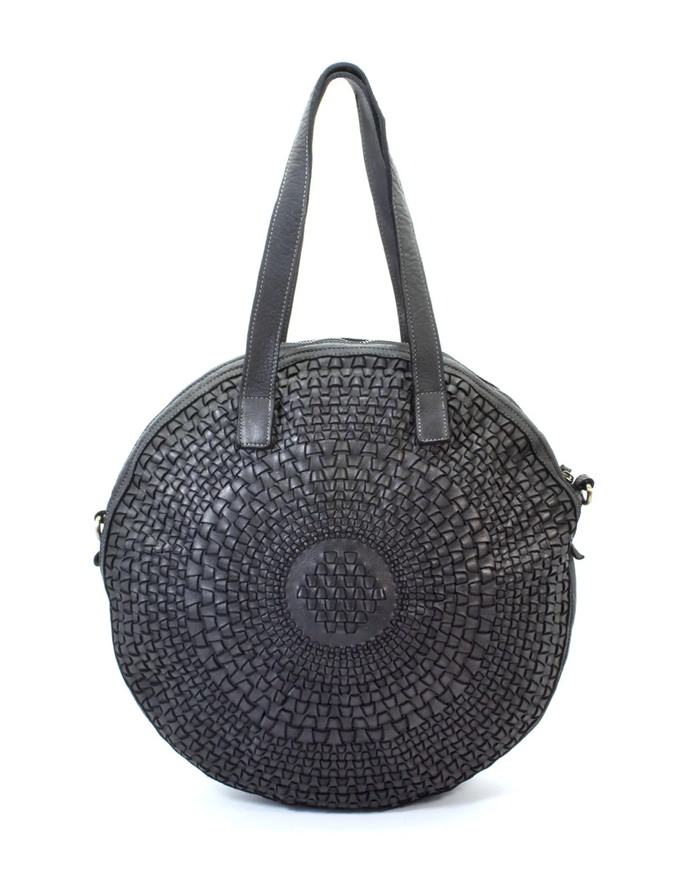 Circular weave leather tote bag wholesale