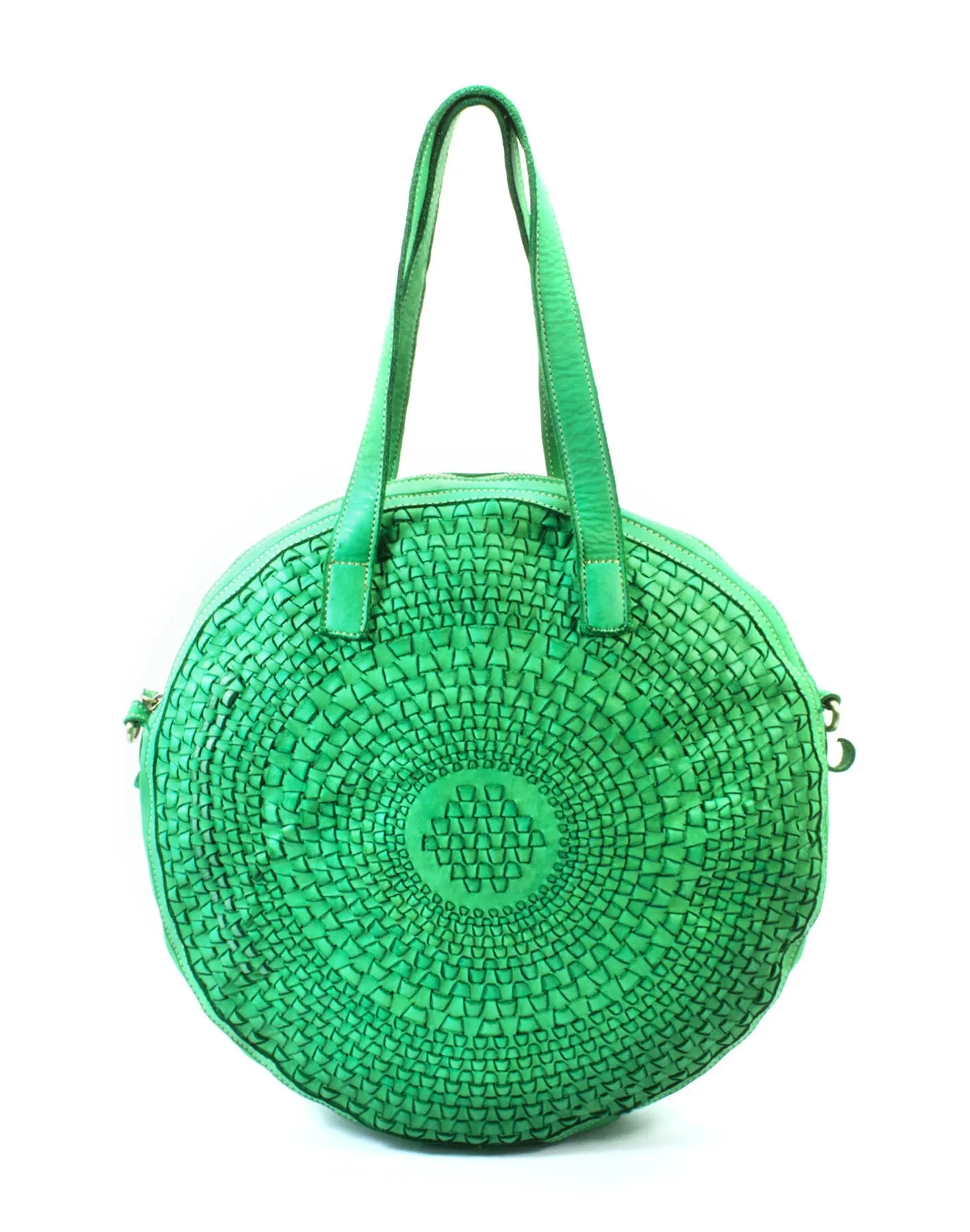 Circular weave leather tote bag wholesale