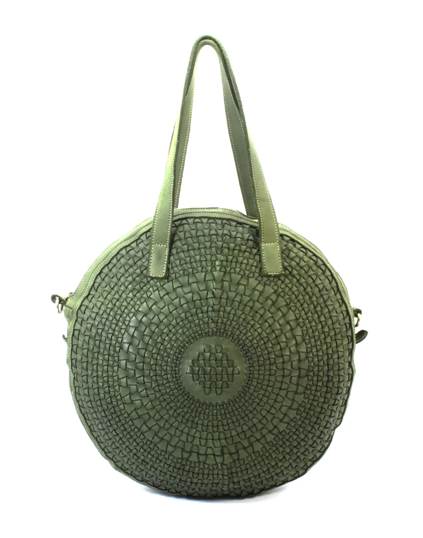 Circular weave leather tote bag wholesale