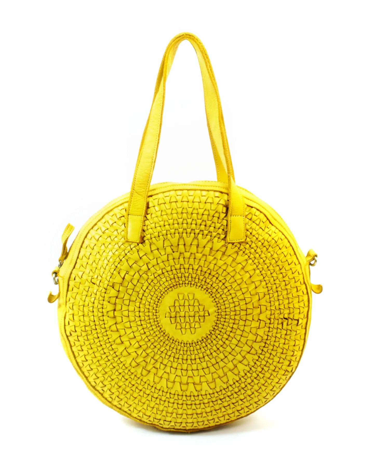 Circular weave leather tote bag wholesale