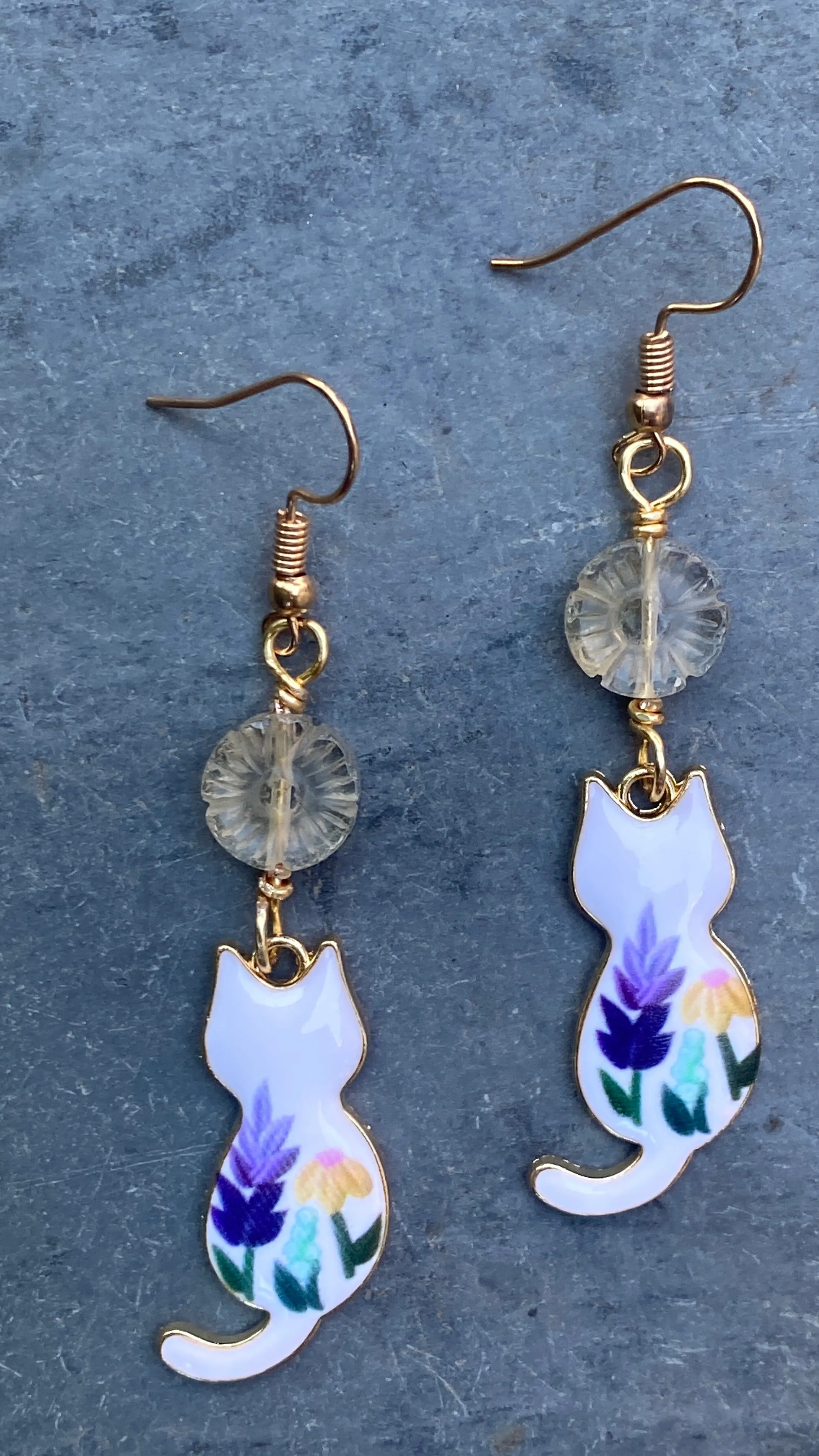 Citrine gemstone and Kitty Cat Earrings