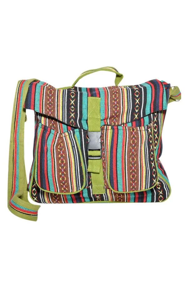 Cotton canvas bohemian hippie messenger bag-Olive-One size