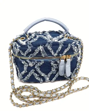 Denim box shaped style bucket hand bag 3879 - حقيبة