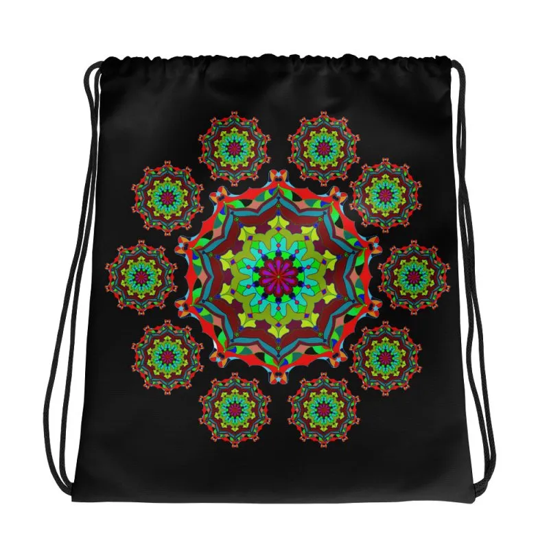 Drawstring bag - Mandala  Multicolor Black