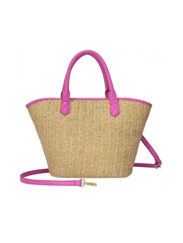 Every Other Rattan Bucket Bag - Fuchsia