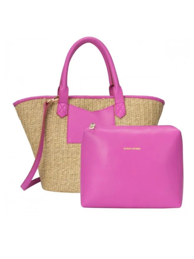 Every Other Rattan Bucket Bag - Fuchsia