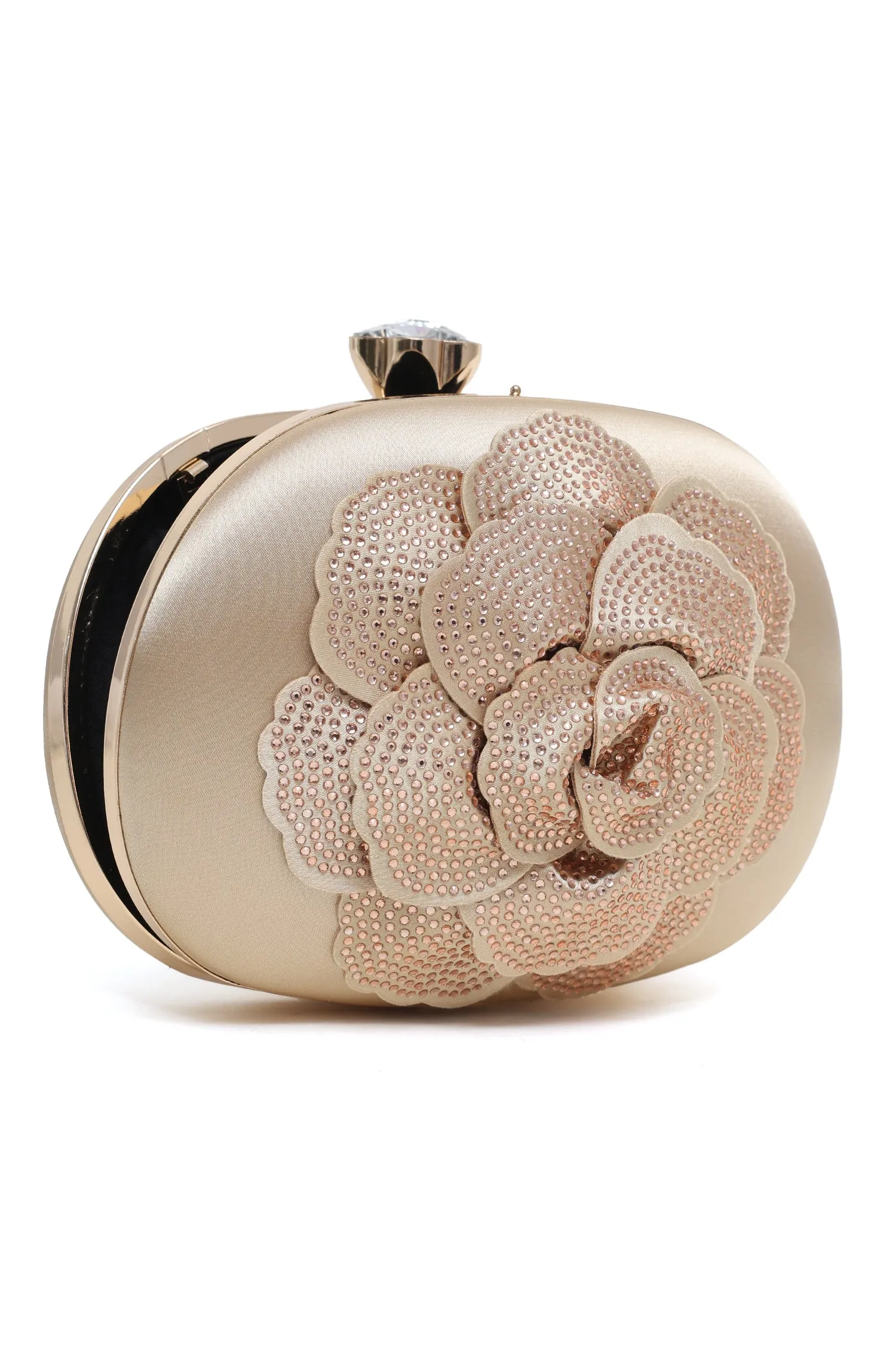 GLAM ENCRUSTED ROSE CLUTCH-GOLD