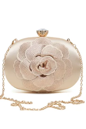 GLAM ENCRUSTED ROSE CLUTCH-GOLD