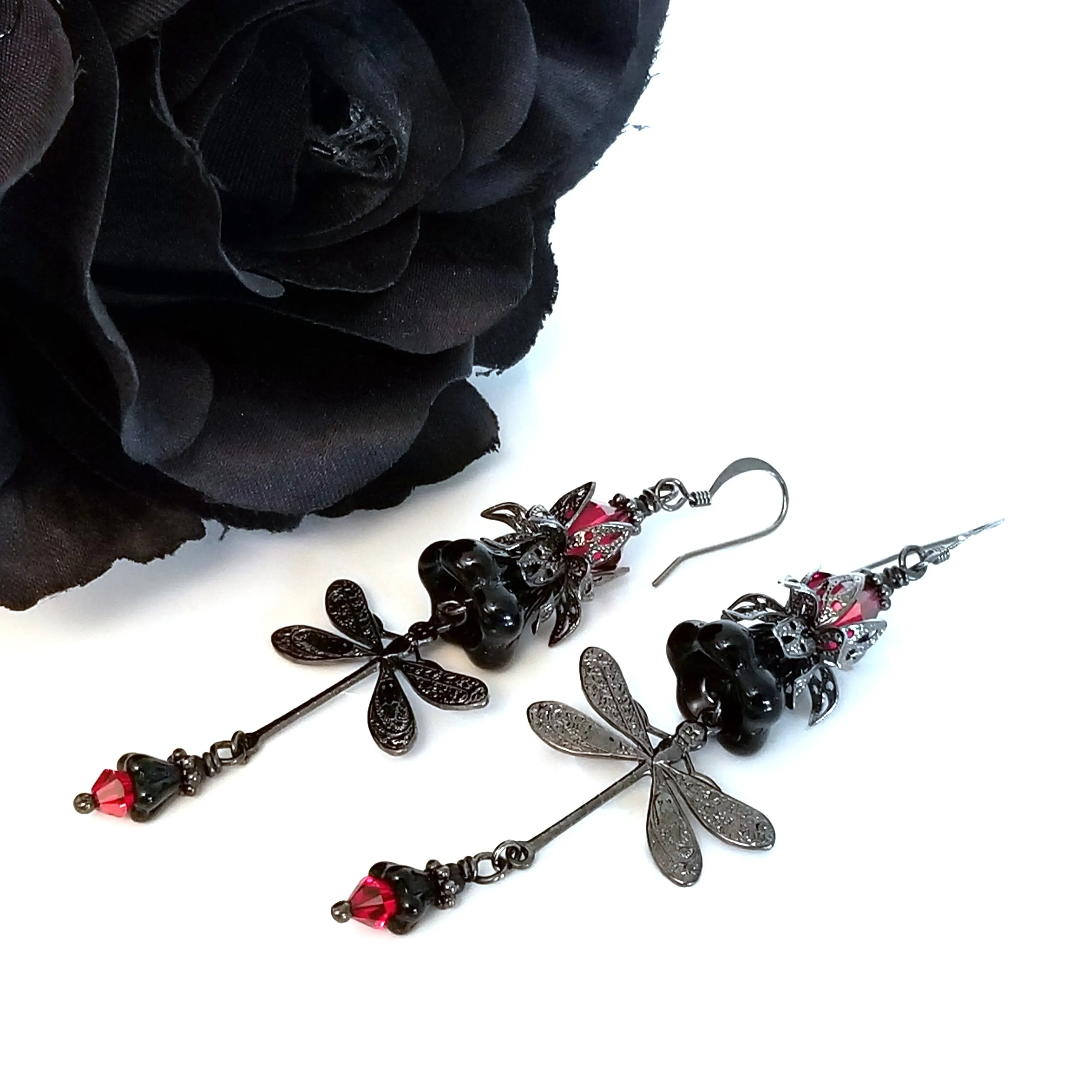 Gothic Dragonfly Earrings, Black Do It Yourself Jewelry Kit, Vampire Inspired #1031