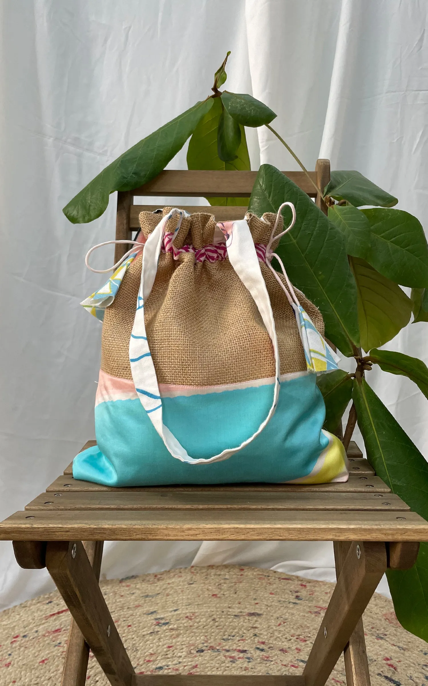 Hand Brush Painted Drawstring Tote Bag