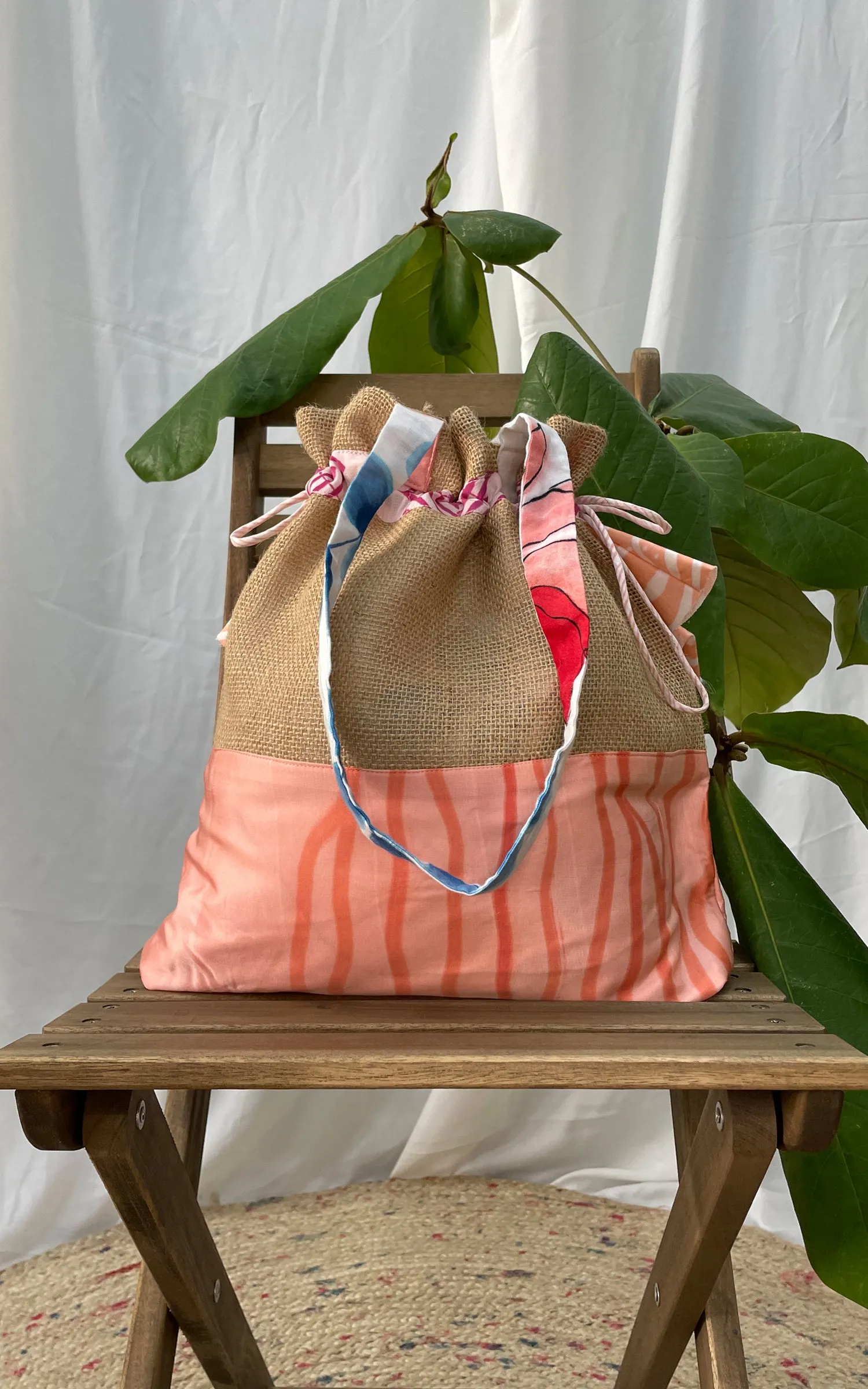 Hand Brush Painted Drawstring Tote Bag