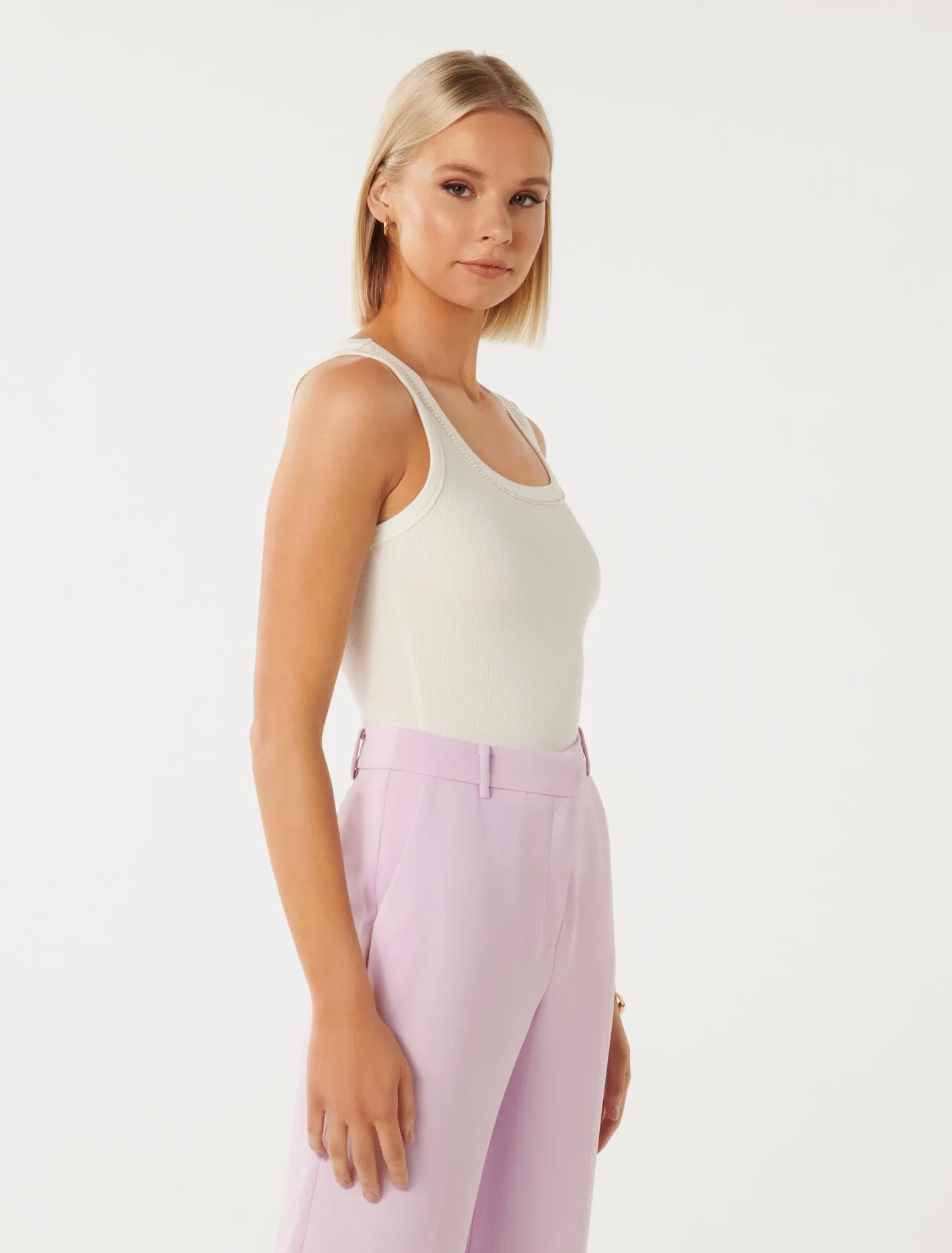 Hemera Pearl Neck Trim Tank Top