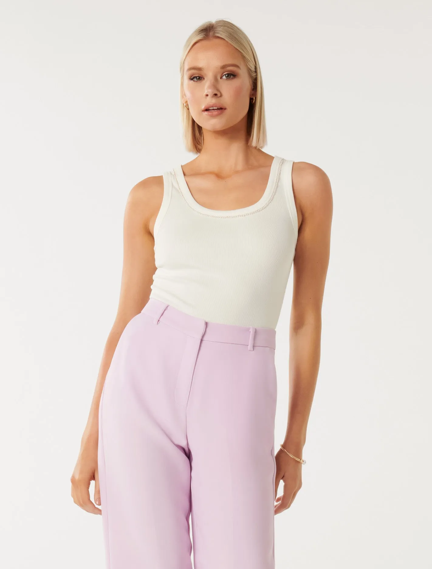 Hemera Pearl Neck Trim Tank Top