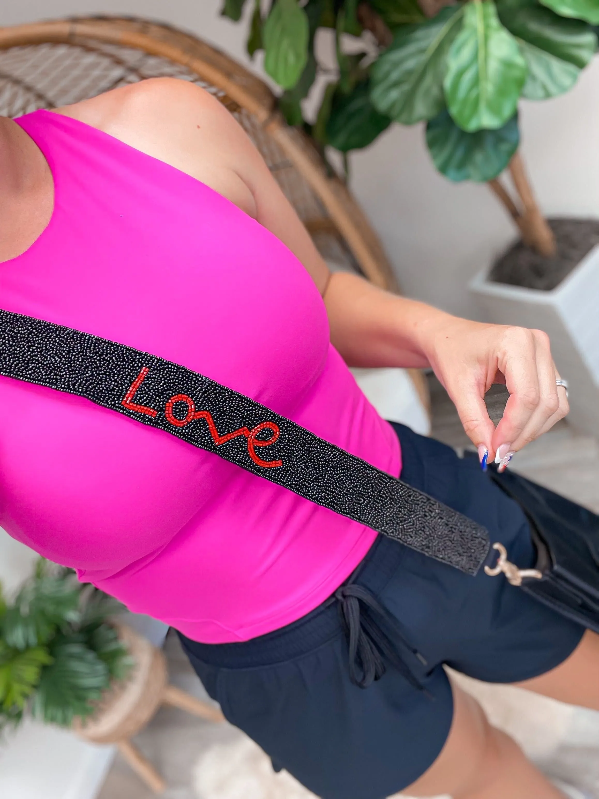 'Love' Beaded Bag Strap - Black