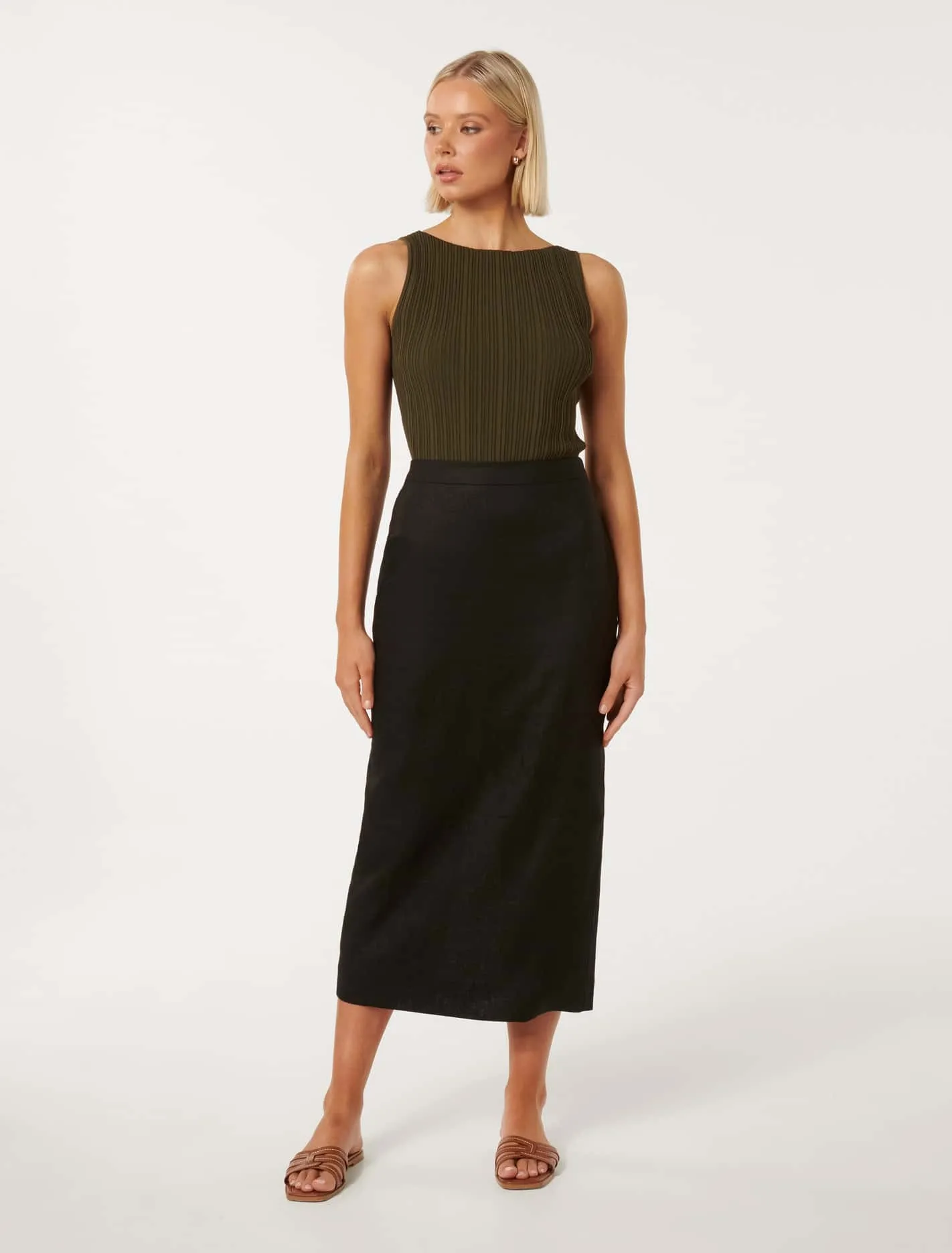 Lucy Linen Column Midi Skirt