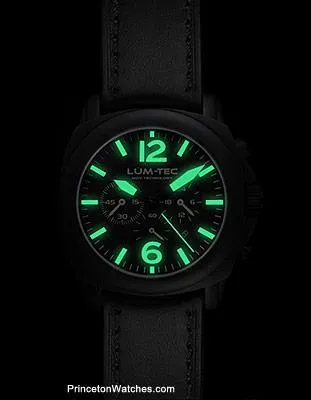 Lum-Tec Mens M-Series Chrono - Matte Black Dial - Black Leather Strap - 40mm