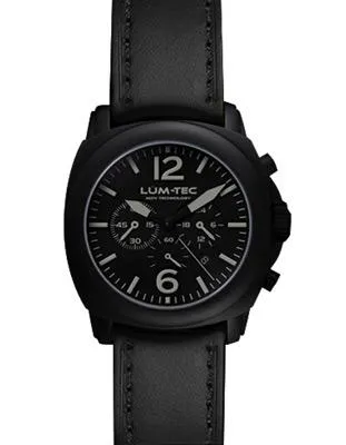 Lum-Tec Mens M-Series Chrono - Matte Black Dial - Black Leather Strap - 40mm