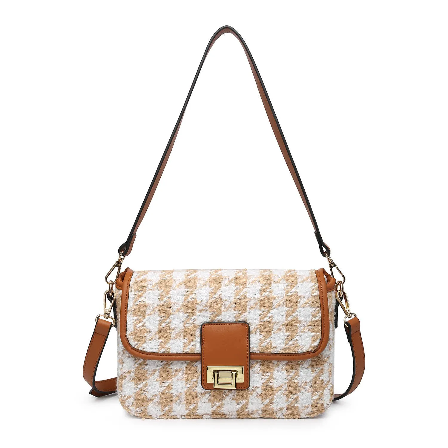 M2169HDST Elodie Houndstooth Gold Accent Crossbody