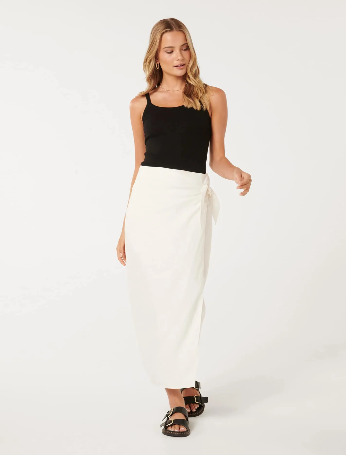 Maeve Linen Wrap Midi Skirt