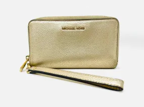 Michael Michael Kors Gold Pebbled Leather Designer Wristlet