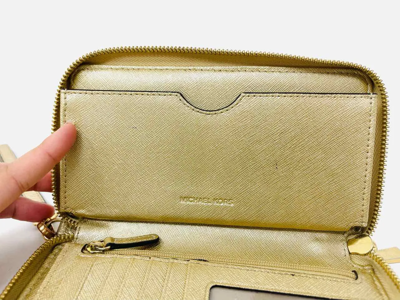 Michael Michael Kors Gold Pebbled Leather Designer Wristlet