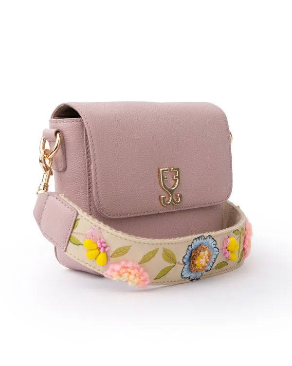 Mini Goblet Crossbody Leather : Blush Pink with Embroidered Strap