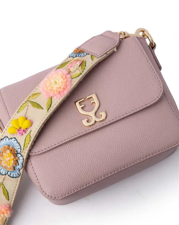 Mini Goblet Crossbody Leather : Blush Pink with Embroidered Strap