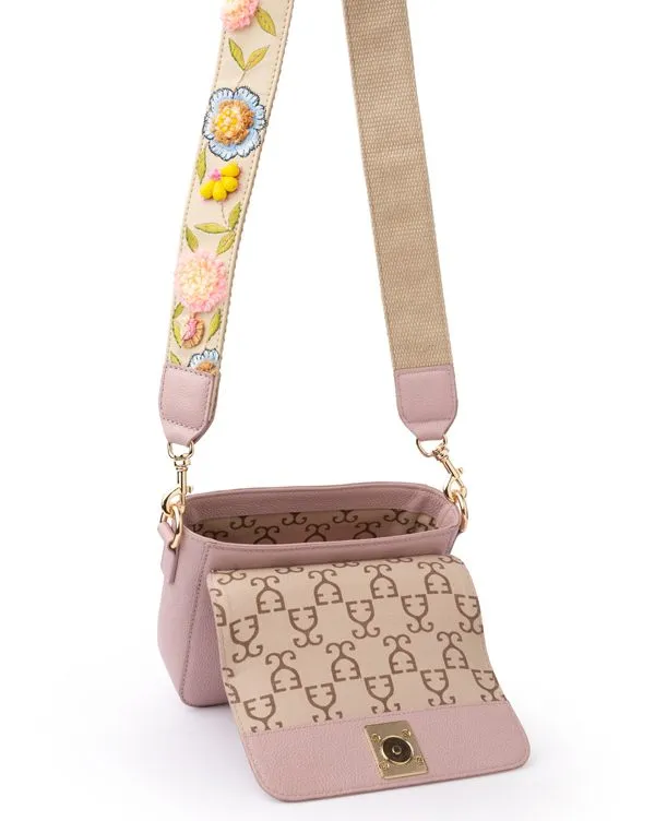 Mini Goblet Crossbody Leather : Blush Pink with Embroidered Strap