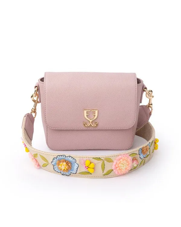 Mini Goblet Crossbody Leather : Blush Pink with Embroidered Strap